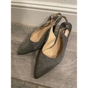 J. Renee Silver Metallic Shimmer Slingback Pointed Toe Heels Size 6.5w